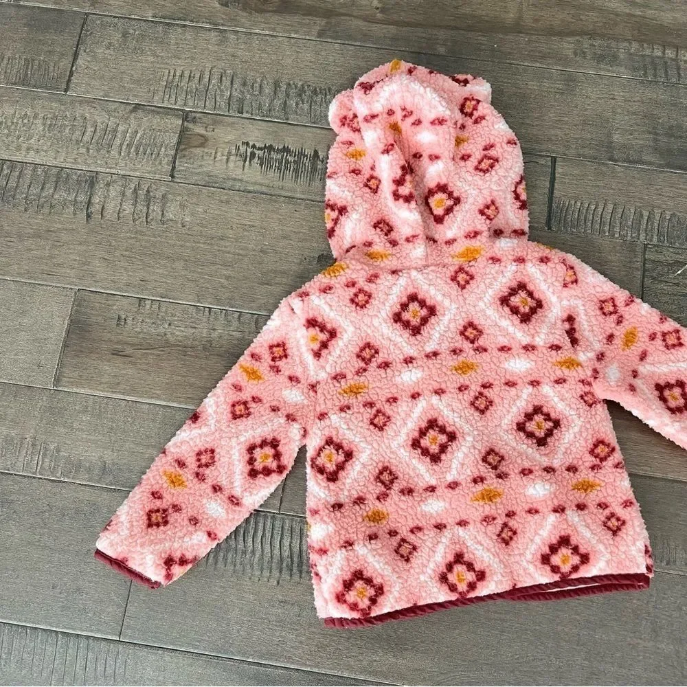 OLD Navy Toddler Girl Petal Pusher Patterned Sherpa Bear Zip Hoodie 18-24M
